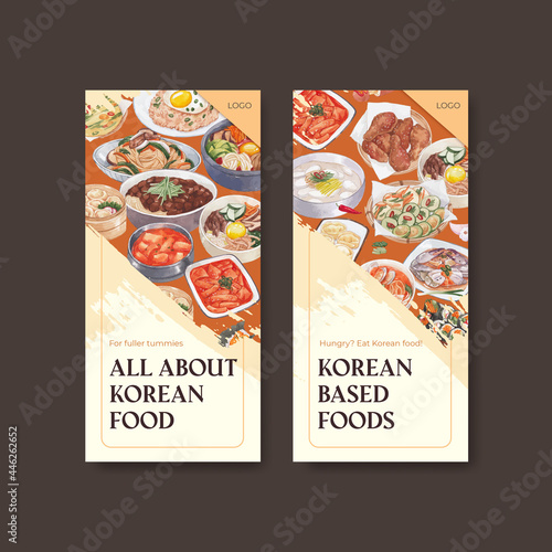 Flyer template with Korean foods concept,watercolor style