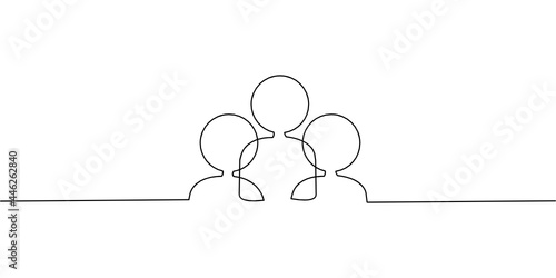 Creative Three People team continuous line drawing on white background.