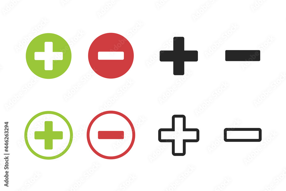 Icon collection of plus, minus. Set of isolated add, subtract buttons ...