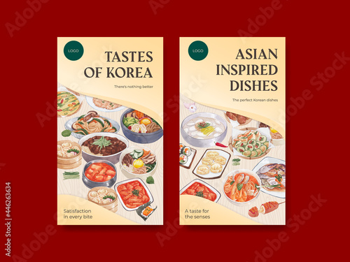 Instagram template with Korean foods concept,watercolor style