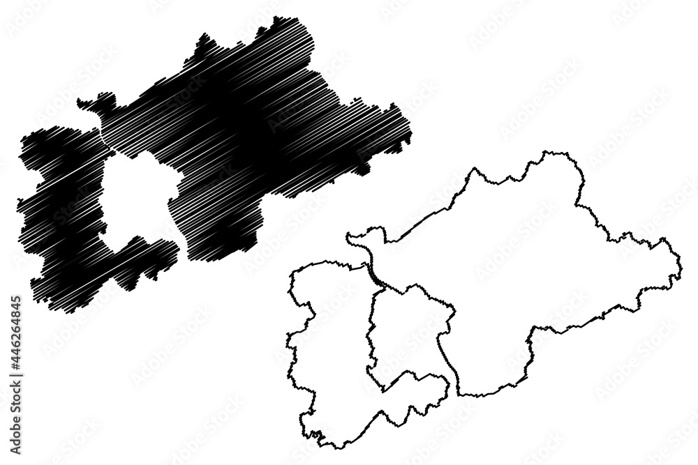 Rhein-Sieg district (Federal Republic of Germany, State of North Rhine-Westphalia, NRW, Cologne region) map vector illustration, scribble sketch Rhein Sieg Kreis map