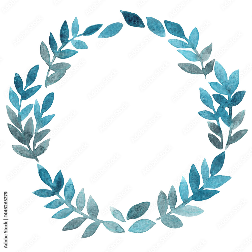 Fern or seaweed marine blue color wreath for decoration on tropical forest theme.