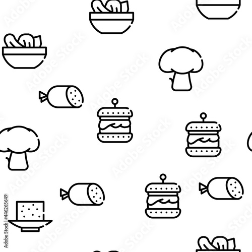 Vegan Menu Restaurant Vector Seamless Pattern Thin Line Illustration
