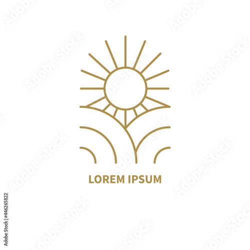 Bohemian retro linear logo with sun and fields