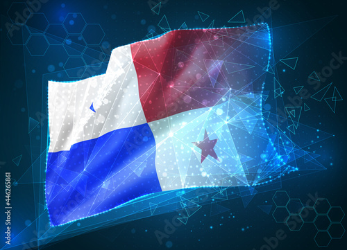 Panama   vector flag  virtual abstract 3D object from triangular polygons on a blue background