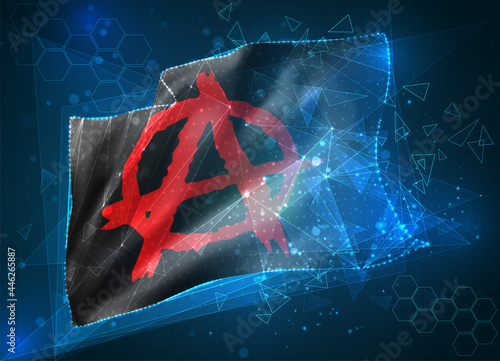 anarchy, vector 3d flag on blue background with hud interfaces