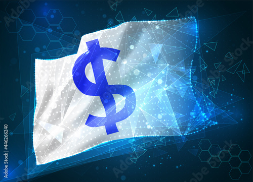 dollar currency vector flag, virtual abstract 3D object from triangular polygons on a blue background photo