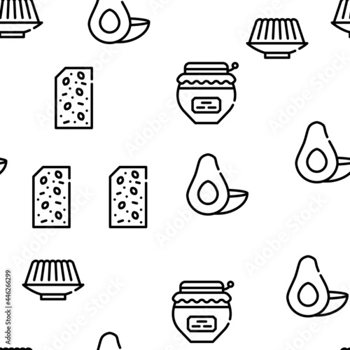 Vegan Menu Restaurant Vector Seamless Pattern Thin Line Illustration