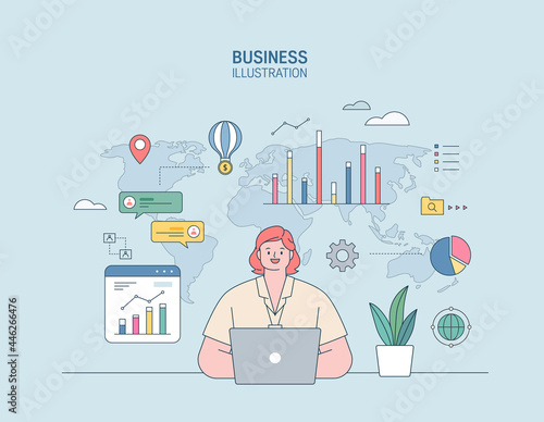Business Marketing illustration. men and women engaged in business
