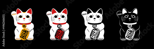 イラスト素材 小判を持つ招き猫 バリエーションセット 黒背景