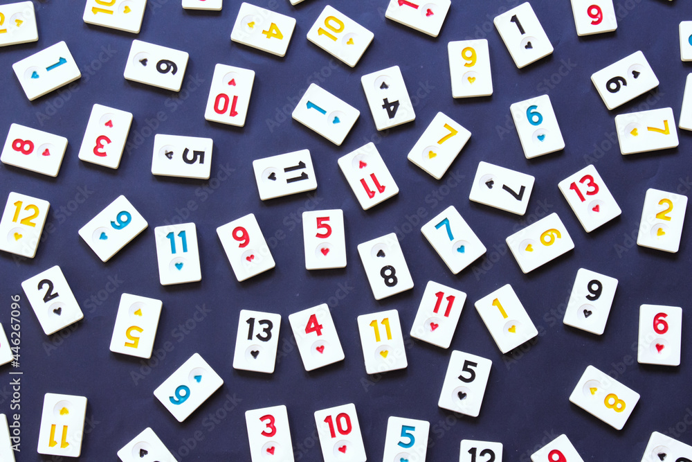 Top view of rummikub tiles, isolated on black background. Top view of rummikub tiles, isolated on black background.