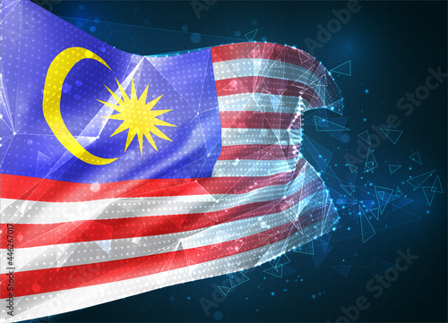 Malaysia,  vector flag, virtual abstract 3D object from triangular polygons on a blue background