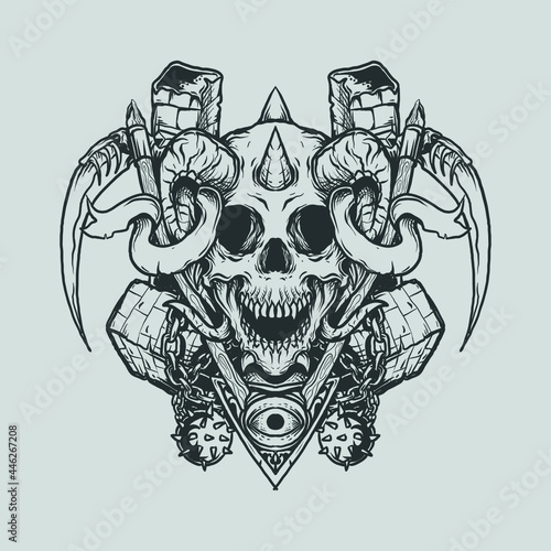 tattoo and t shirt design black and white hand drawn reaper head engraving ornament