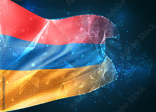 Armenia  vector flag  virtual abstract 3D object from triangular polygons on a blue background