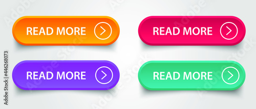 Read more set web site button isolated on gray background. Trendy read more collection buttons for web site, label, banner, sticker, design template, icon and logo. Vector illustration