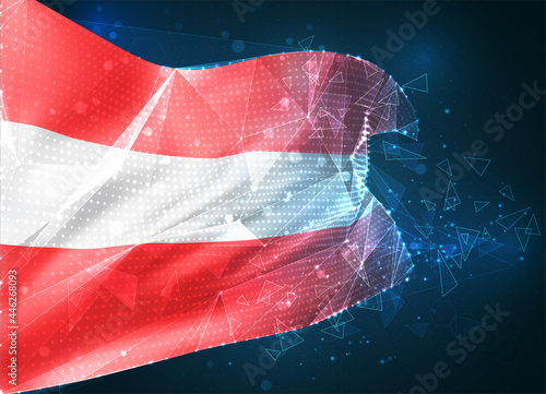 Austria ,  vector flag, virtual abstract 3D object from triangular polygons on a blue background