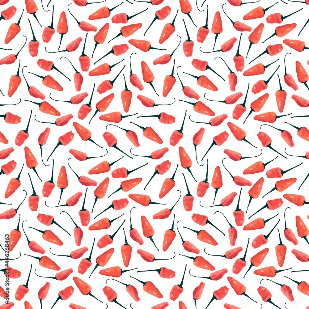 fresh spicy red chilli food ingredient repeat seamless pattern doodle cartoon modern style wallpaper vector illustration