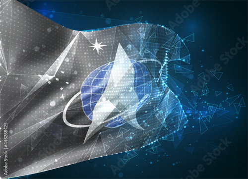 space troops vector flag, virtual abstract 3D object from triangular polygons on a blue background