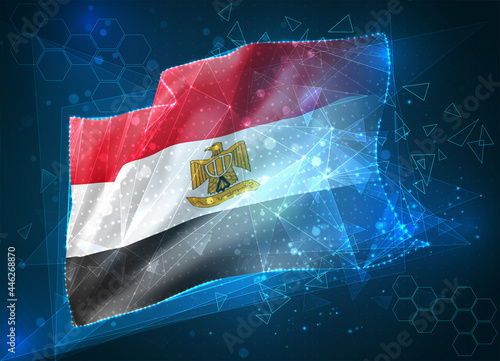 Egypt, vector flag, virtual abstract 3D object from triangular polygons on a blue background