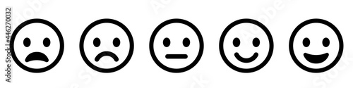 Emoticons set. Emoji faces collection. Emojis flat style. Happy and sad emoji. Line smiley face - stock vector.