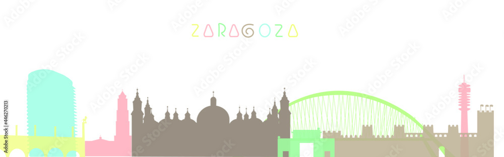 Zaragoza Skyline silhouettes in pastel colors
