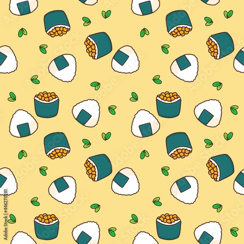 sushi onigiri japan food repeat seamless pattern doodle cartoon style wallpaper vector illustration
