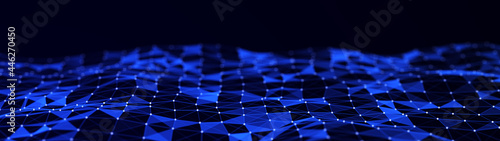 Network connection points and lines. Abstract background with dynamic wave. Plexus. 3D rendering of a large data background.