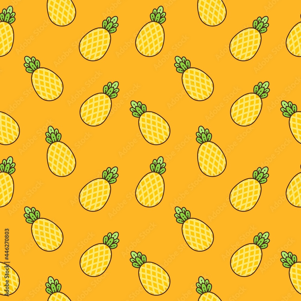 fresh summer yellow pineapple repeat seamless pattern doodle cartoon style wallpaper vector illustration fresh summer yellow pineapple repeat seamless pattern doodle cartoon style wallpaper vector illustration