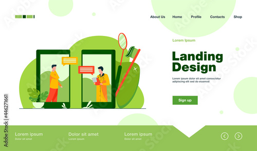 Dental doctor consulting patient online. Smartphone, health, physician flat vector illustration. Stomatology and digital technology concept for banner, website design or landing web page