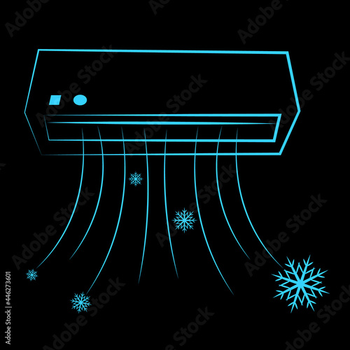 inverter air conditioners circled in blue lines  isolated on black background. Vector illustration.