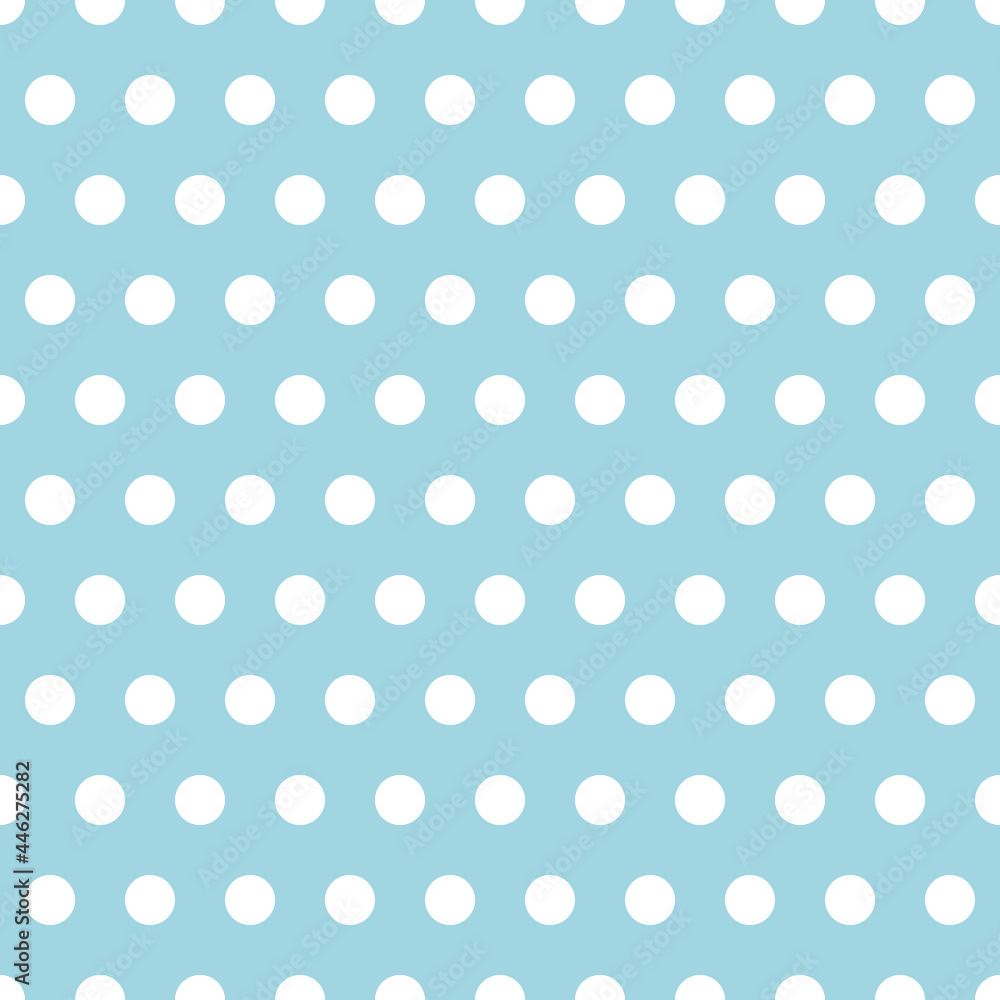 Polka dots seamless pattern. White polka dots on a blue background. Vector pattern.