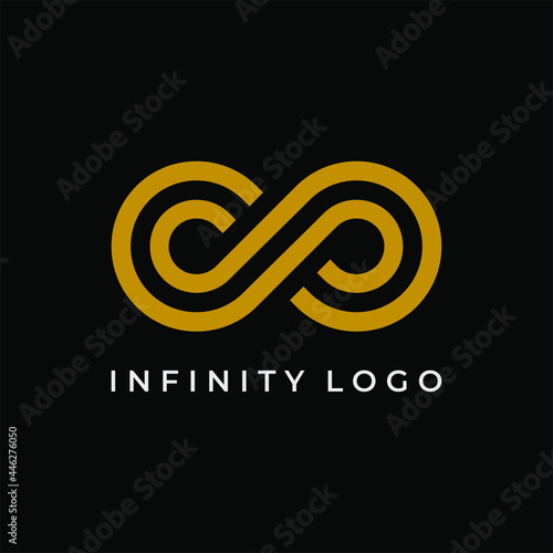 Illustration of infinity in one line or continuous logo design inspiration on black background