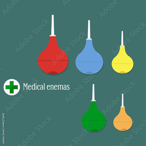Set of medical enemas of different colors and sizes