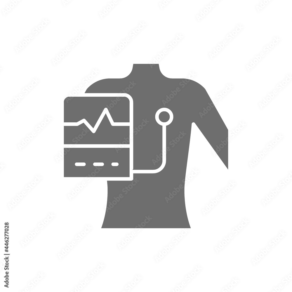 People with a cardiogram, heart pacemaker grey icon. People with a cardiogram, heart pacemaker grey icon.