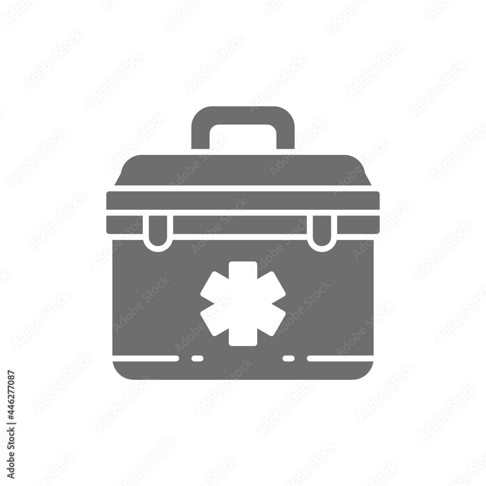 First aid kit, paramedic bag grey icon. First aid kit, paramedic bag grey icon.