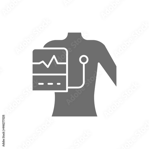 People with a cardiogram, heart pacemaker grey icon.
