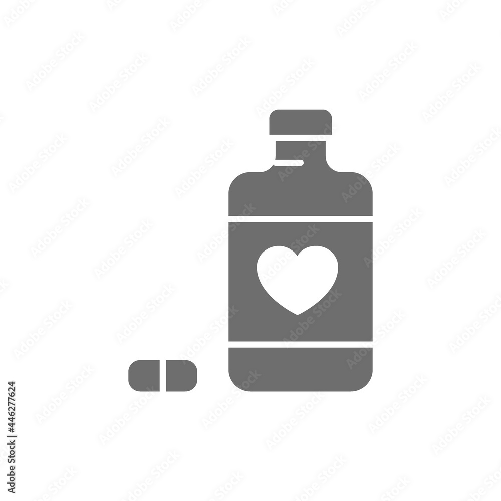 Heart disease pills grey icon. Isolated on white background Heart disease pills grey icon. Isolated on white background