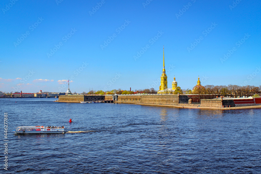 Panoramic view of the Peter and Paul Fortress on Neva river