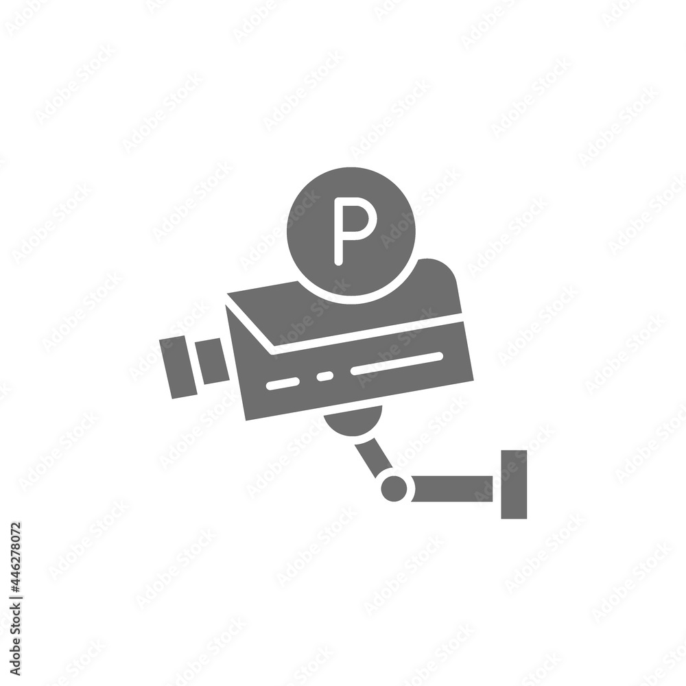 Parking security camera, surveillance system grey icon. Parking security camera, surveillance system grey icon.