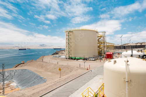 Desalination plant at port Punta Padrones with Caldera bay on de back, Caldera, Chile photo