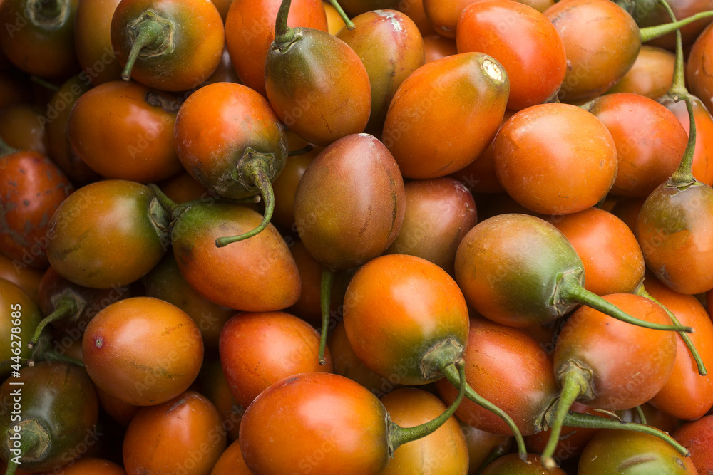 Tamarillo fruit in the traditional Colombian market - Solanum betaceum