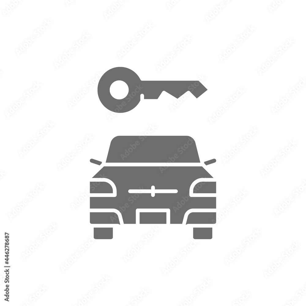 Vector car key, automobile blocked grey icon.