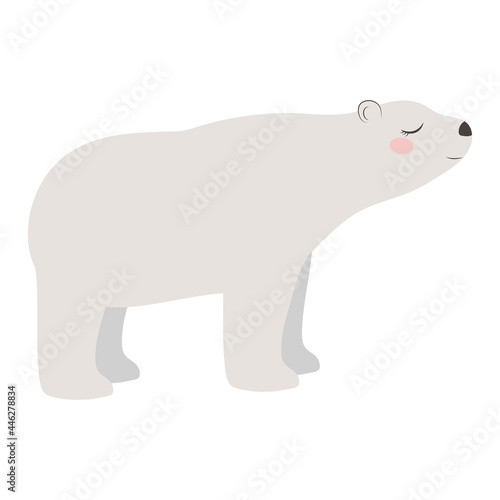 Cute cartoon illustration of a white polar bear  in a flat style.