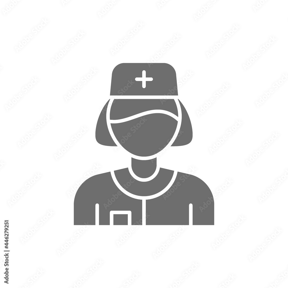Nurse, health worker grey icon. Isolated on white background Nurse, health worker grey icon. Isolated on white background