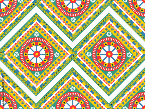 Seamless pattern in style carretto siciliano. Sicilian repeating texture print, background. Vector illustration photo