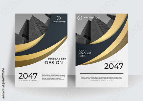 Modern gold black cover design set. Luxury creative line pattern in premium colors: black, gold and white. Formal vector for notebook cover, business poster, brochure template, magazine layout