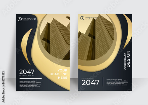 Modern gold black cover design set. Luxury creative line pattern in premium colors: black, gold and white. Formal vector for notebook cover, business poster, brochure template, magazine layout