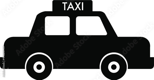 Taxi cab black vector icon. Taxi car side view.