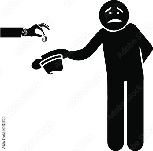 Men's hand gives some money to needy. Financial crisis, charity, unemployment concept. Vector illustration flat design horizontal banner template