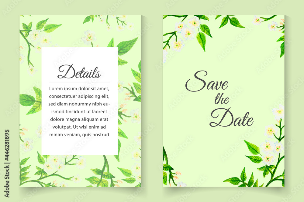 Watercolor wedding light green invitation card save the date rsvp design
